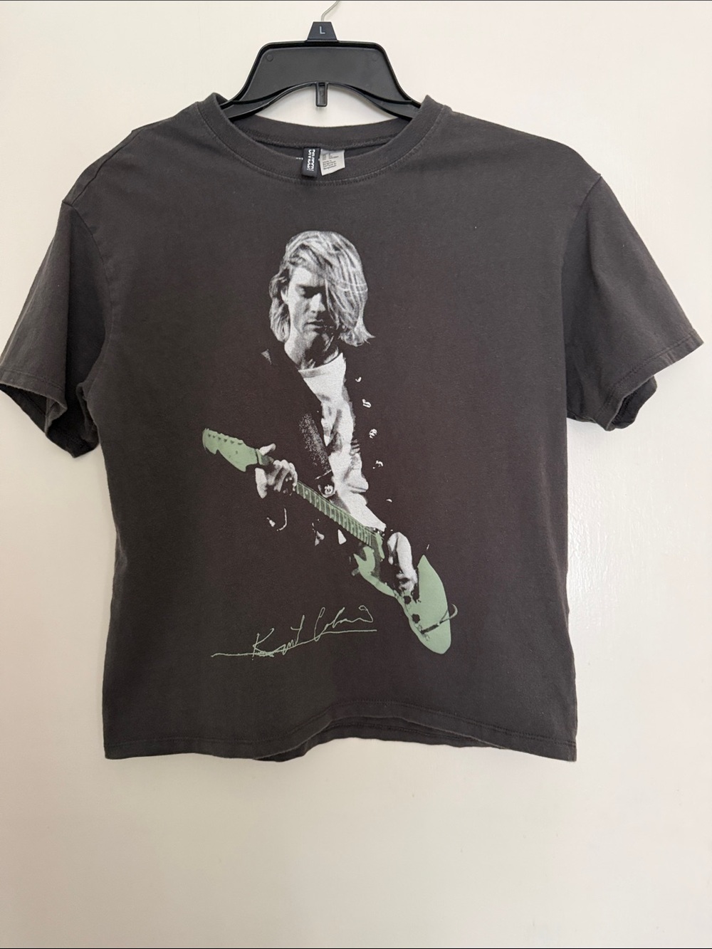 Divided Black Short-Sleeve Graphic Tee with Green Guitar Print